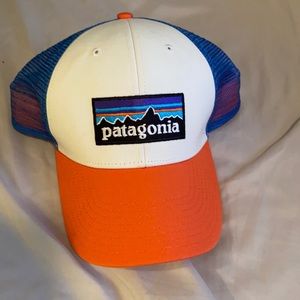 Blue and pink Patagonia trucker hat